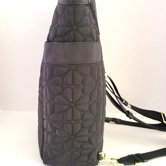 Kate Spade KK161 Spade Flower Quilted Fabric Convertible Backpack Laptop Black - Picture 3 of 7